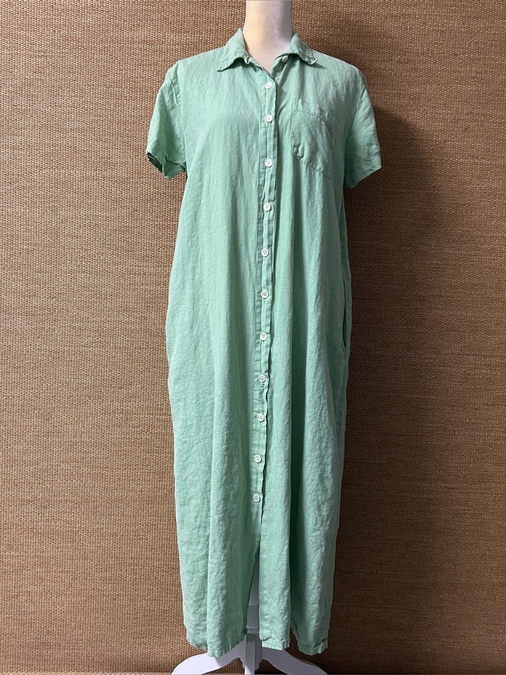 Sunbelt Dress Womens S Green 100% Linen Maxi Button Up Shirt Dress Lagenlook VTG